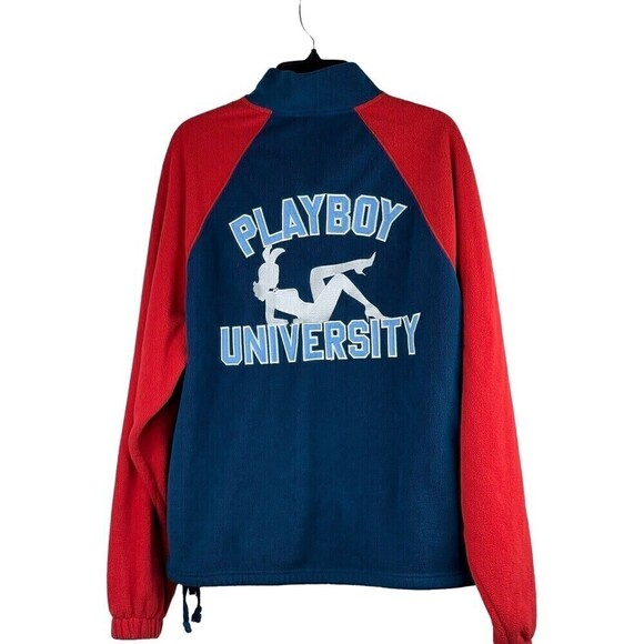 Playboy By PacSun Playboy University Jacket Mens Small Blue Red Fleece 1/4 Zip - Picture 6 of 9